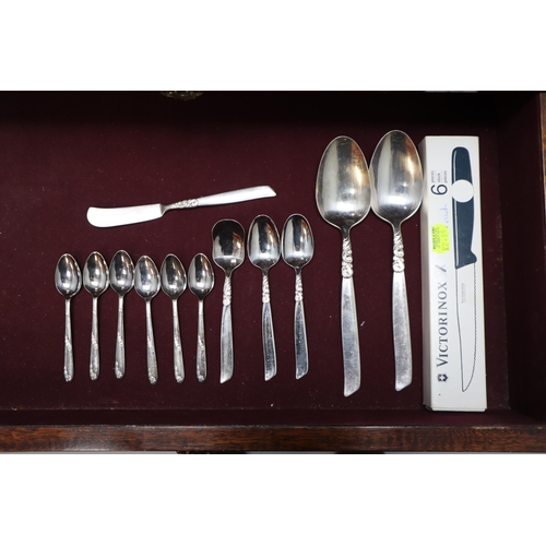 592 - One Hundred and Fourty Two Piece Community Canteen Of Cutlery Set in Teak Storage Cabinet