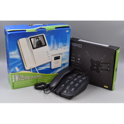 593 - A Selection To Include Big Button Landline Phone, Video Intercom Doorbell, And Full Motion TV Wall B... 