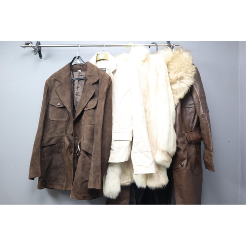 573 - Four Ladies Jackets To Include Woodland Leather Jacket (Size 14), Furs By Stephen Fur Coat, And Othe... 