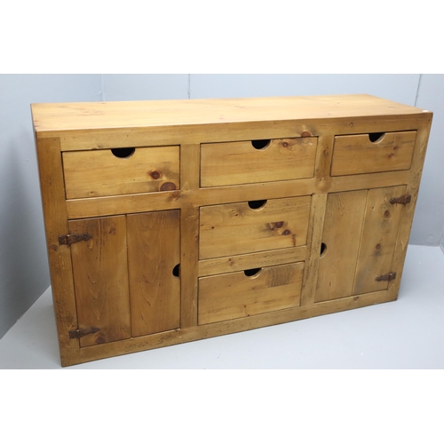 613 - Heavy Rustic Pine Sideboard with 5 Drawers and 2 Cabinets (5ft x 18