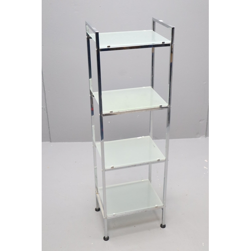 615 - Three tier chrome and frosted glass shelving unit (42