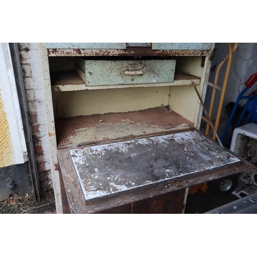 620 - Rare Find Vintage Metal Five Section Kitchen Larder Storage Unit with Clock and Mirror in need of re... 