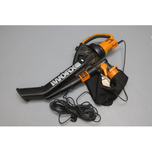 661 - A Worx WG505E 3000W Corded Trivac, 3-in-1 Blower, Vac, And Shredder. Powers On When Tested