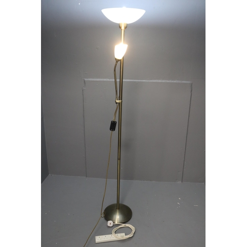 587 - Six Foot Brushed Brass Effect mother and Child Lamp with Lazy Switch Fitted working when tested