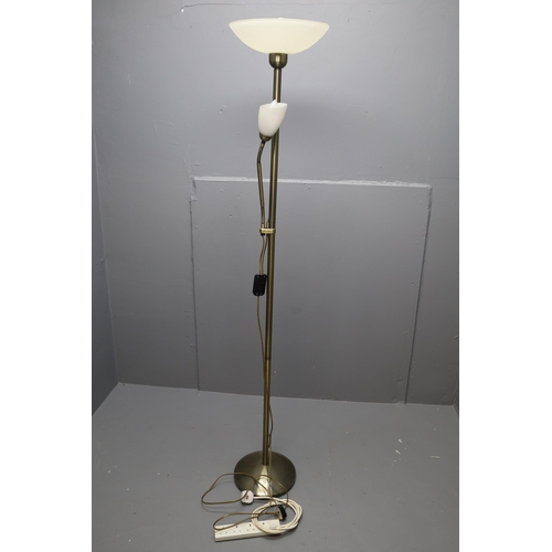 587 - Six Foot Brushed Brass Effect mother and Child Lamp with Lazy Switch Fitted working when tested