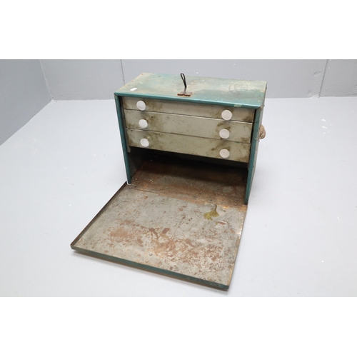 663 - Hand Made Vintage metal Storage Box with Three Internal Drawers complete with some tools contents ap... 