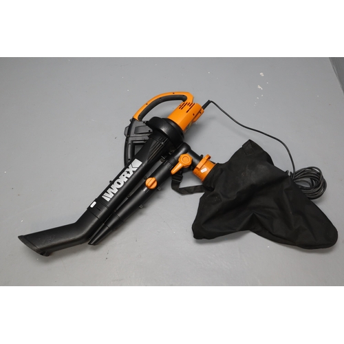 637 - A Worx WG505E 3000W Corded Trivac, 3-in-1 Blower, Vac, And Shredder. Powers On When Tested