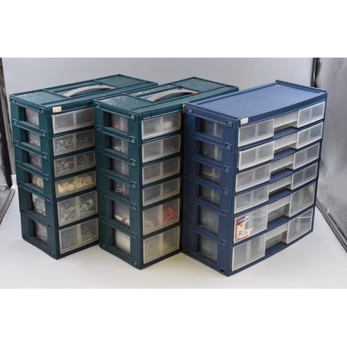 692 - Three Zag Sectional Organisational Storage Drawers, With Contents. All Approx 13.5