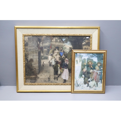 395 - Two Framed and Glazed Arthur J Elsley Prints. Hold Up/Here He Comes, And The Punch and Judy Show. La... 