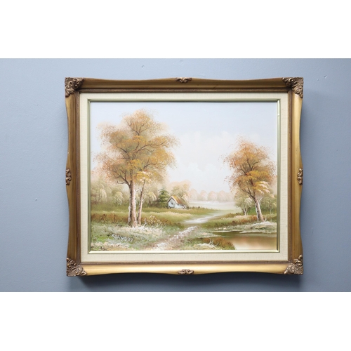 396 - Original Oil on Canvas of Country Scene signed Kennedy in Gilt Framed Mount (24