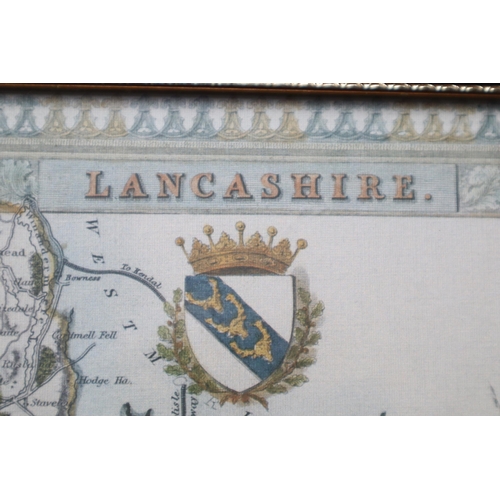 407 - A Framed and Glazed Antique Lancashire Map Print, Approx 21