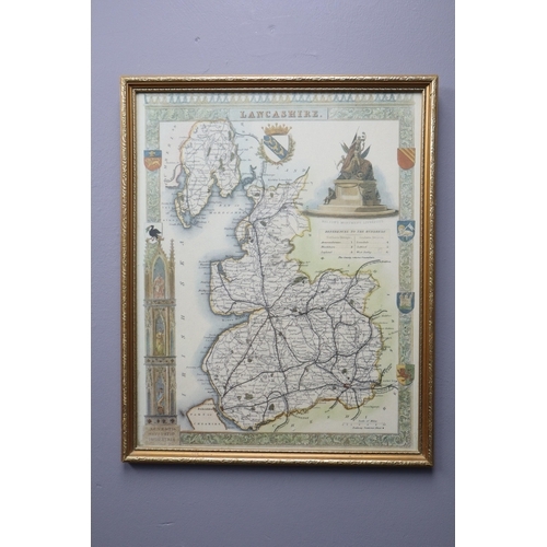 407 - A Framed and Glazed Antique Lancashire Map Print, Approx 21