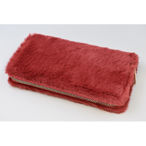 460 - Fluffy Red Zip Around Purse