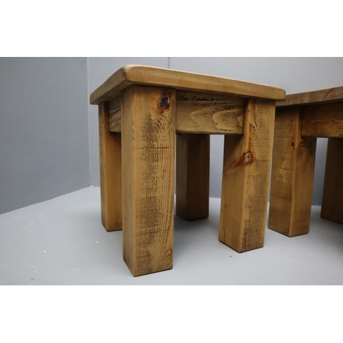 612 - Two Matching Heavy Rustic Pine Side Tables (17