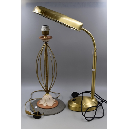 900 - Two Table Lamps To Include Brushed Metal Adjustable Lamp and Other. Both Power On When Tested