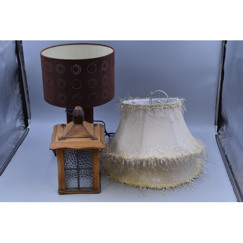 903 - Brown Fabric Table Lamp, with Hanging Lantern Cover (No Holder) and two Lampshades