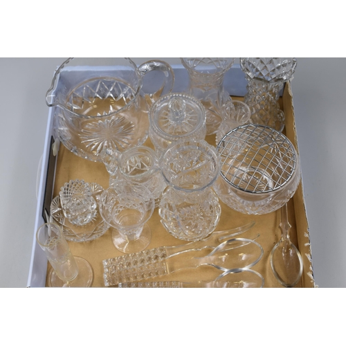 910 - Selecton of Quality Cut Glass Items To Include Rose Bowl, Jug, Serving Cutlery, Vases and More