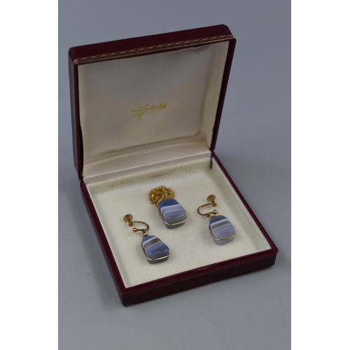 1 - Matching Gold 375 (9ct) Large Stoned Necklace and Earring Set Complete with Presentation Case