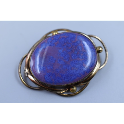 2 - Ruskin Signed, Ceramic Purple and Blue Brooch. A/F, But does not detract from its Display Value.