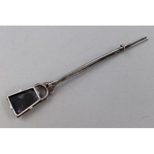 6 - An Unmarked Silver Kilt Pin with Marcasite and Black Stone