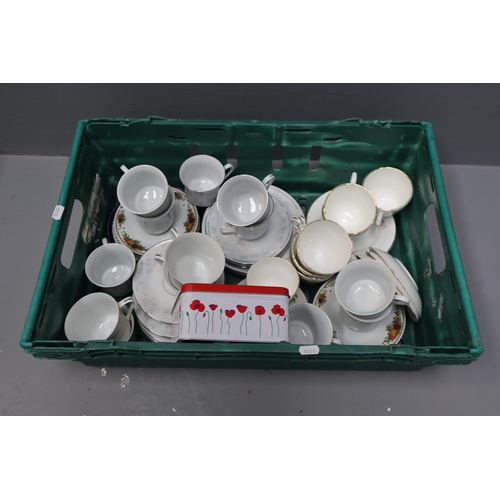 982 - A Selection of Various China Trios/Duos, With a Set of Espresso Cups in Tin. Includes Crown Ming, Re... 