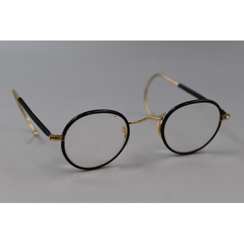 36 - Pair of Vintage 1930's Algha Rolled Gold Curl Side Spectacles and Snap Case made by the Algha Works ... 