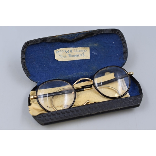 36 - Pair of Vintage 1930's Algha Rolled Gold Curl Side Spectacles and Snap Case made by the Algha Works ... 