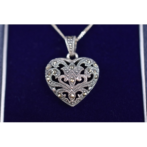 39 - Silver 925 Heart Pendant Necklace Complete in Presentation Box