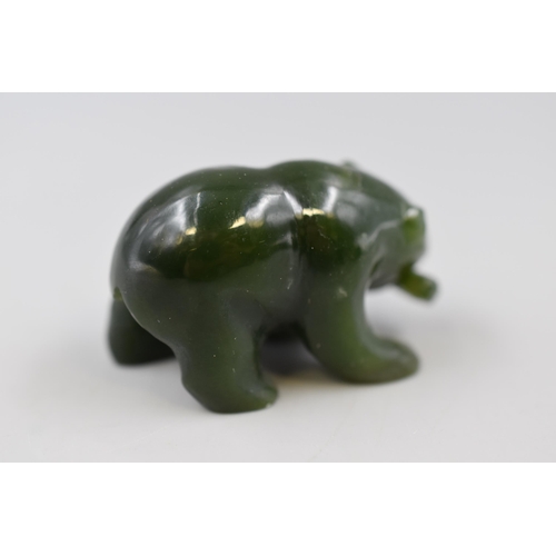 52 - Hand Carved Jade Polar Bear with Fish Statue