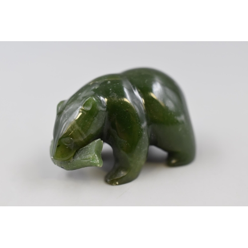 52 - Hand Carved Jade Polar Bear with Fish Statue