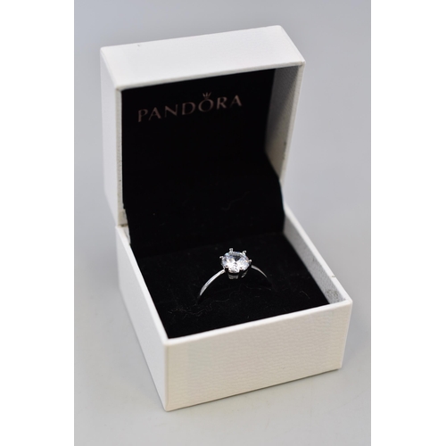 58 - Pandora Crown Solitare Ring (Size U) Complete with Presentation Box