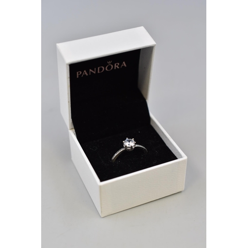 65 - Pandora Crown Solitaire Ring (Sizw S) Complete with Presentation Box