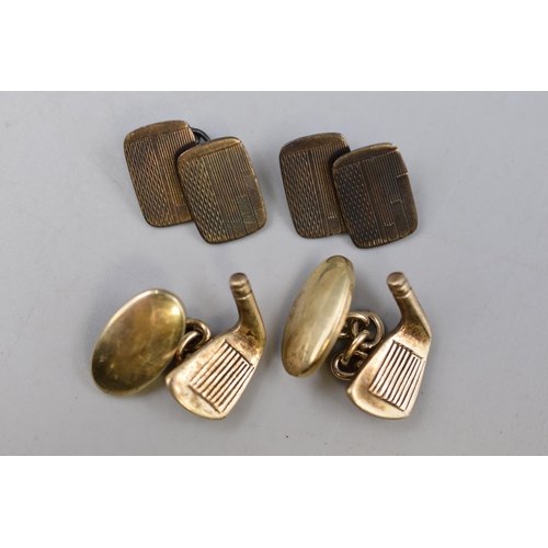 74 - Two Pairs of Silver Cufflinks to include one Pair is Golf Themed and one is covered in 9ct Gold