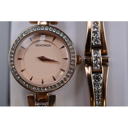 96 - Sekonda Secret Rose Ladies Gift Set with Rose Gold Coloured Watch Bracelet and Necklace complete wit... 