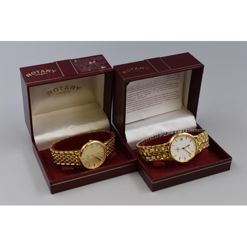 97 - Two Rotary Gold Tone Quartz Day/Time Watches, In Presentation Boxes