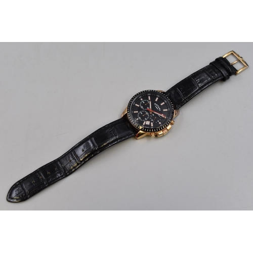 102 - A Rotary Chronograph Gent's Watch in Black, Gold Tone, And Copper Tone. With Leather Strap, Working