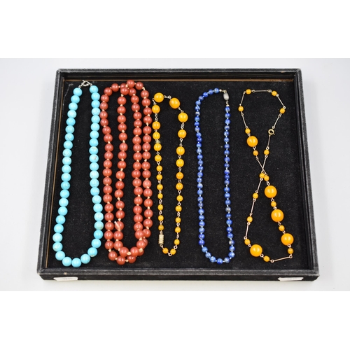 113 - Selection of 5 Beaded Necklaces including Turquoise and Lapis Lazuli