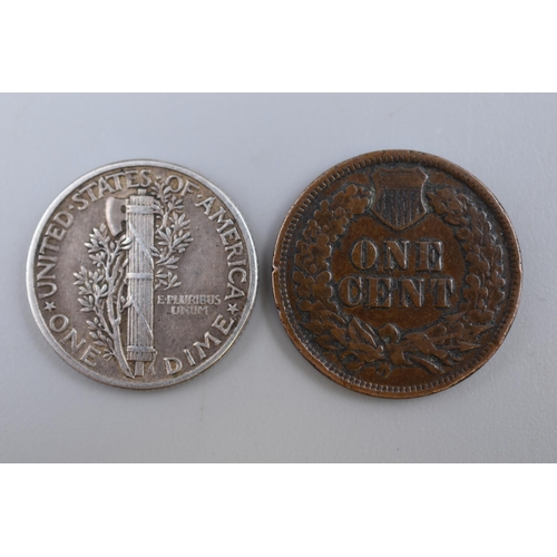 154 - Two USA Coins including a 1944 Mercury Dime and a 1901 Indian Head Cent