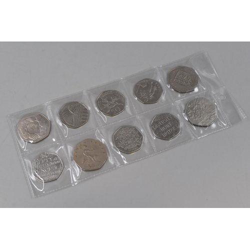 156 - Ten Collectable 50p Coins Including Diversity Built Britain