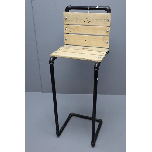 740 - An Industrial Pipe Framed Wood Plank Seated Bar Stool, Approx 43.5