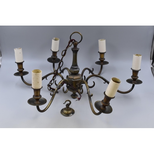 785 - A Vintage Brass Art Deco Style Light Fitting, With Candle Effect Shades