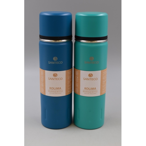 772 - Two New Santeco Insulated Flasks In Blue and Green (500ml)