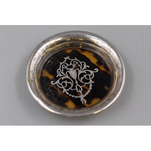 22 - Hallmarked London Silver and Tortoise Shell Pin Dish (8cm Dia)