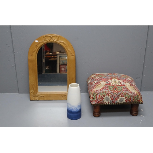 703 - A Selection of Household Items To Include Pine Bow Framed Mirror, Coastal Vase, And Bird/Strawberry ... 