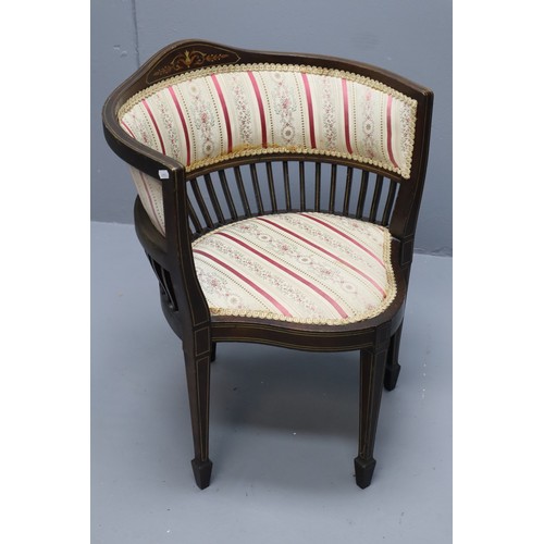 695 - Edwardian Style String Inlaid Corner Low Chair with Square Tapered Legs