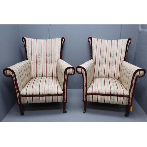 710 - Pair of Matching Vintage Queen Anne Style Wing Backed Fireside Chairs in Re-Upholstered Condition a ... 