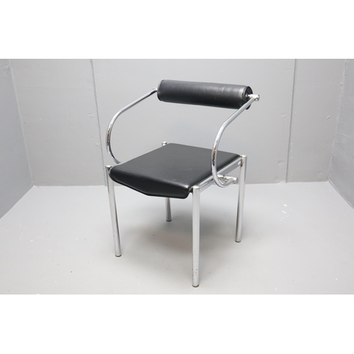 711 - Pair of Matching Postmodern Black Naugahyde and Chrome Chairs