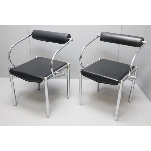 711 - Pair of Matching Postmodern Black Naugahyde and Chrome Chairs