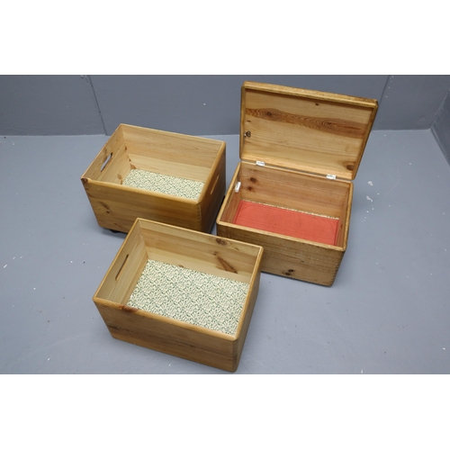 717 - Three Tier Pine Stacking Storage Boxes On Castors, Approx 30