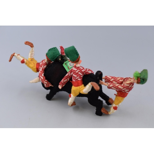 249 - Vintage Mascotes De Maria Helena Matadors Bull, Made From Felt and Cloth With Three Bull Fighters, R... 